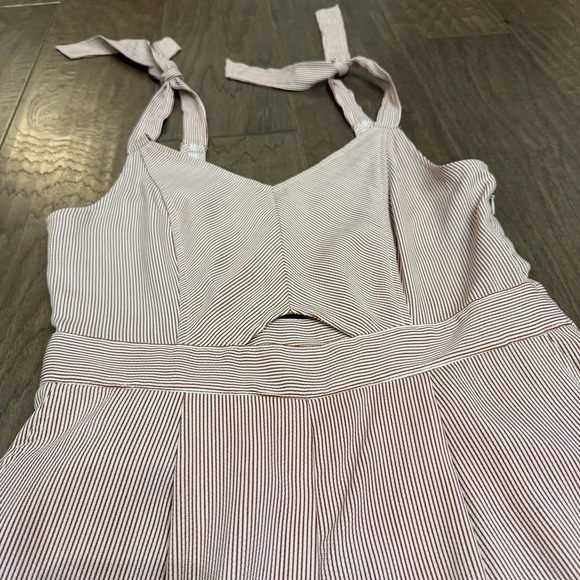 KAARI blue Striped Wide Leg Jumpsuit Cutout Tie Shoulders Cropped - Picture 3 of 9